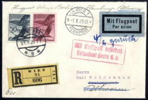 1929, Flugpost Wien - Berlin - Flensburg - ... 