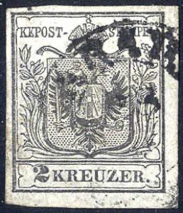 1850, 2 Kreuzer grauschwarz in Type I (HP) ... 