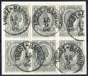 1899. 4 Kronen Sechserblock, gestempelt, ANK ... 