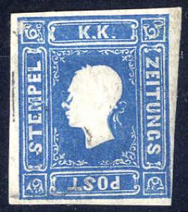 1858, Kaiserkopf, (1,05) Kr. blau, zart ... 