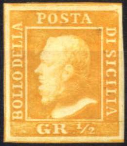 1859, ½ gr. arancio II tavola carta di ... 
