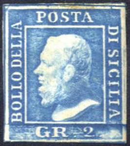 1859, 2 gr. azzurro carta di Palermo, nuovo ... 