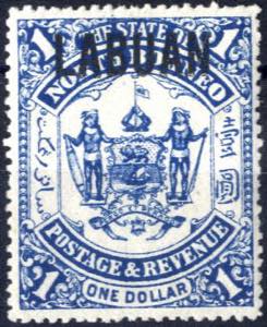 1896, Freimarken mit Aufdruck, 1 $ blau, ... 