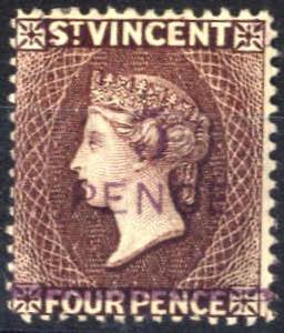 1890/92, Königin Viktoria, 5 PENCE auf 4 P ... 