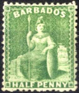 1875, sitzende Britannia, ½ P blaugrün, ... 