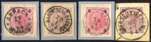 1894/98, 4 Briefstücke, je 2 mit 5 Kr. und ... 