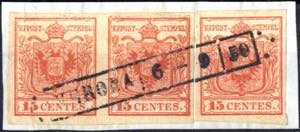 1850, frammento 15 cent. rosso vermiglio ... 