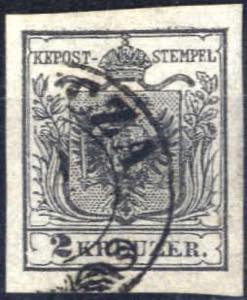 1850, 2 Kreuzer schwarz in Type Ia auf ... 