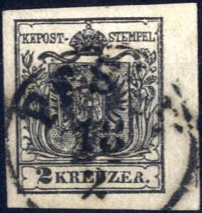 1850, 2 Kreuzer schwarz in Type IIIa auf ... 