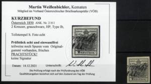 1850, 2 Kreuzer grauschwarz in Type Ib / HP, ... 