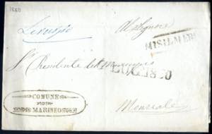 1850, lettera da Marineo bollo ovale ... 
