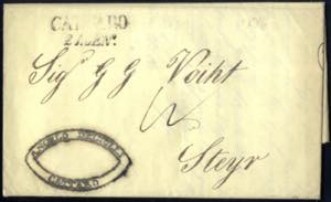 Cattaro 1847, Brief auf gelbem Papier ... 