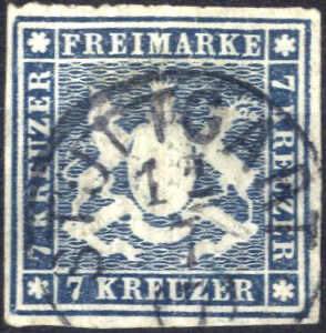 1868, Wappen 7 Kr blau, klar gestempelt, ... 