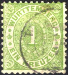 1874, Ziffer im Oval, 1 Kr hellgrün, ... 
