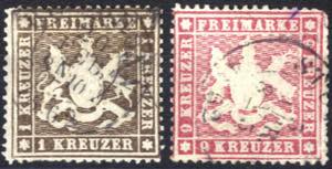 1861, Wappen 1 Kr braun und 9 Kr karmin, ... 