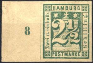 1864, Hamburger Wappen, 2½ S. blaugrün, ... 