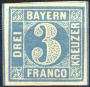 1850, 3 Kr. blau Platte 3, Wertziffer im ... 