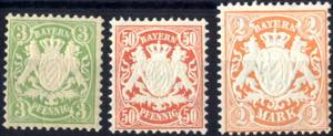 1876, 3 Pf. gelbgrün, 50 Pf. zinnoberrot ... 