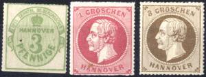 1864, 3 Pf. olivgrün, 1 Gr. rotkarmin und 3 ... 