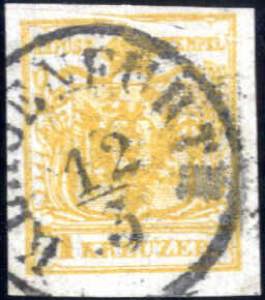 1850, 1 Kreuzer orange in Type III auf ... 