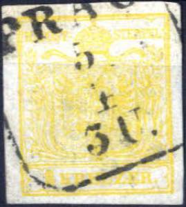 1850, 1 Kreuzer kadmiumgelb in Type III auf ... 
