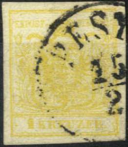 1850, 1 Kreuzer chromgelb in Type III auf ... 