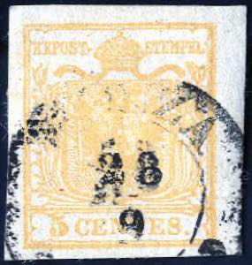 1850, 5 cent. giallo arancio chiaro, usato, ... 