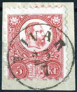 Ujvar, Briefstück mit 5 Kr. Franz Josef, ... 