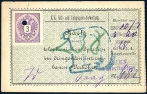 1889, Telefonkarte, 3 Fl.. violett auf weiß ... 