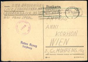 1945, Postkarte aus Linz in Salzburg ... 
