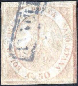 1858, 50 ge. rosa brunastro, Sass. 14 / ... 