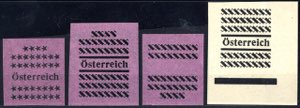 Leoben, 1945, Lot vier Aufdruckproben auf ... 