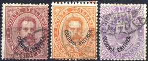 1893, Eritrea, Umberto I, tre valori con ... 
