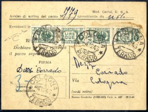 1945, Pacchi Postali 2 L. coppia orizzontale ... 