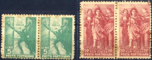 1945, Posta Partigiana, 5 e 10 l. in coppie ... 