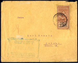 1917, philatelistischer Brief von Bukarest ... 