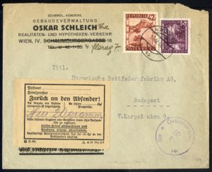 1946, Brief von Wien am 17.4. nach Budapest ... 