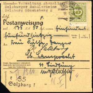 1945, Postanweisung von Salzburg am 18.10. ... 