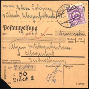 1945, Postanweisung von Villach am 17.8. ... 