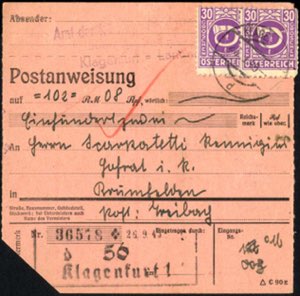 1945, Postanweisung von Klagenfurt am 26.9. ... 
