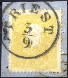 1858, 2 Kr. gelb Type I auf Briefstück ... 
