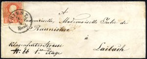 1858, 5 Kr. rot Type II auf Brief von ... 