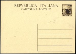1948, cartolina postale 6 L. bruno nuova, ... 