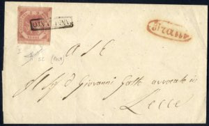 1858, lettera da Trani a Lecce, affrancata ... 