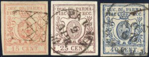 1857/59, 15 c. vermiglio chiaro, 25 c. bruno ... 