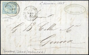 1865, lettera del 1.1.1865 da Bologna a ... 