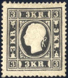 1858, 3 Kr. schwarz Type I ay postfrisch mit ... 