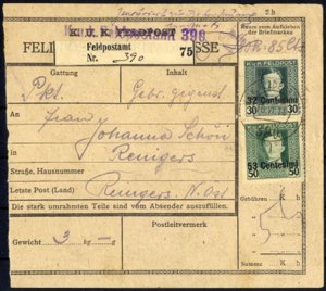 1918, Feldpostbegleitadresse vom 19.6.1918 ... 