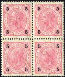 1890, 5 Kr. rot mit Lackstreifen, ... 