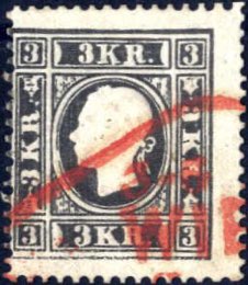 1858, 3 Kr. schwarz in Type I, oberes R ... 